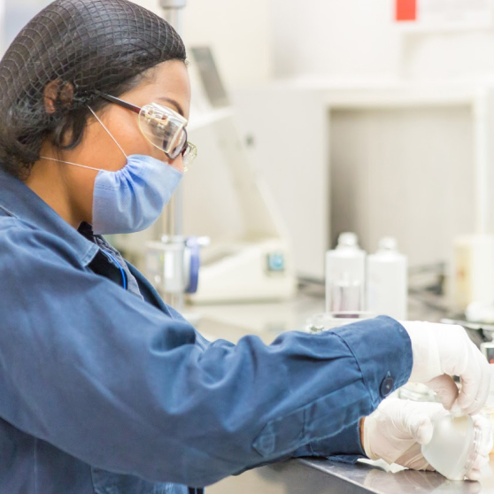 Woman working with face mask